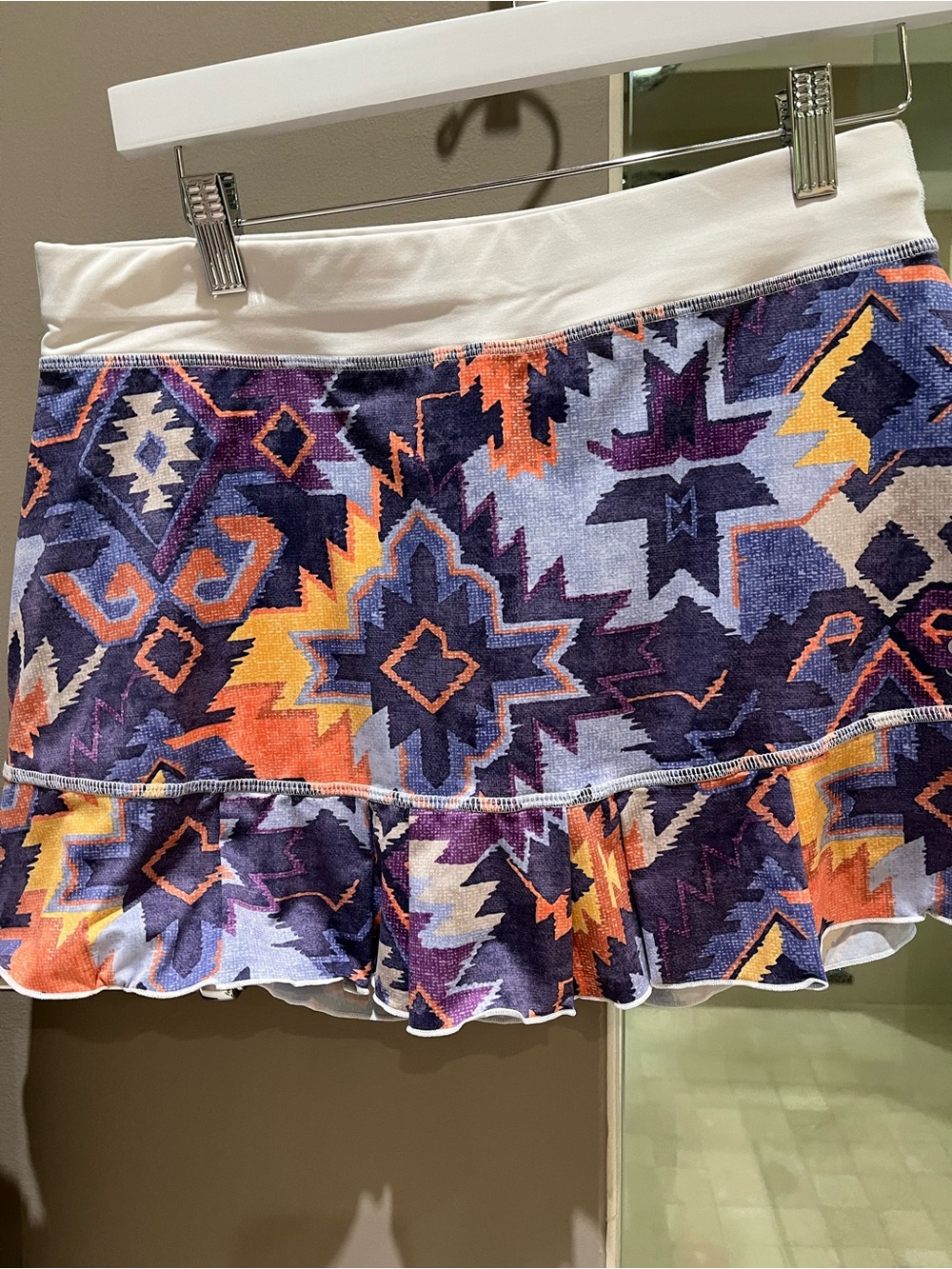 Aztec Print Ruffle Mini Skirt - Purple & Orange